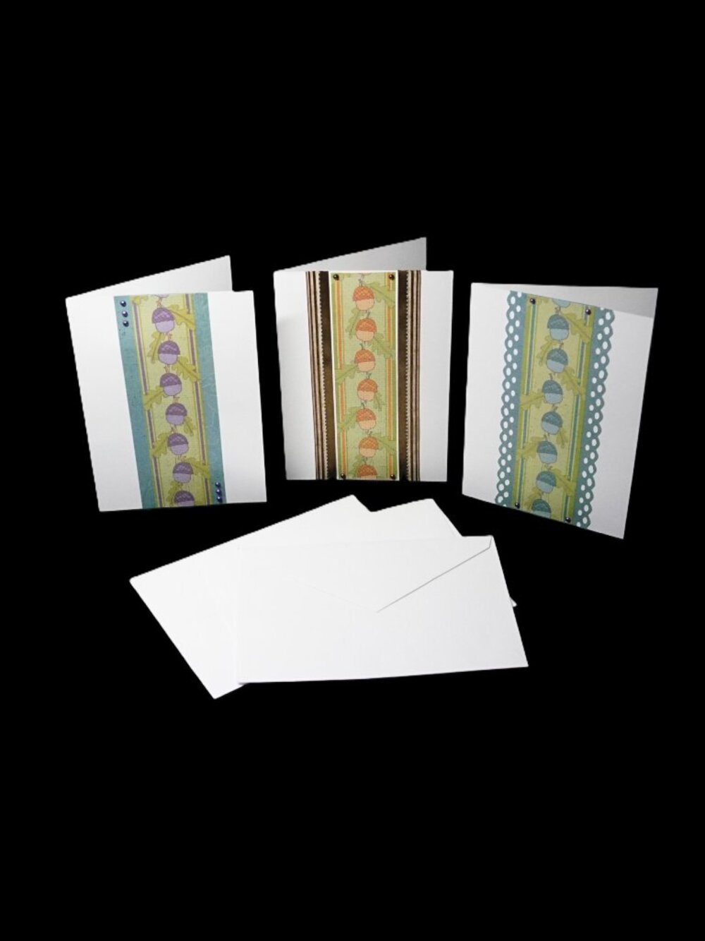 3 Handmade Happy Thanksgiving Card Set Acorn Cardstock Boarder Embellishments